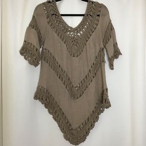 Dreamers boho style blouse top, Taupe/ SZ Small
